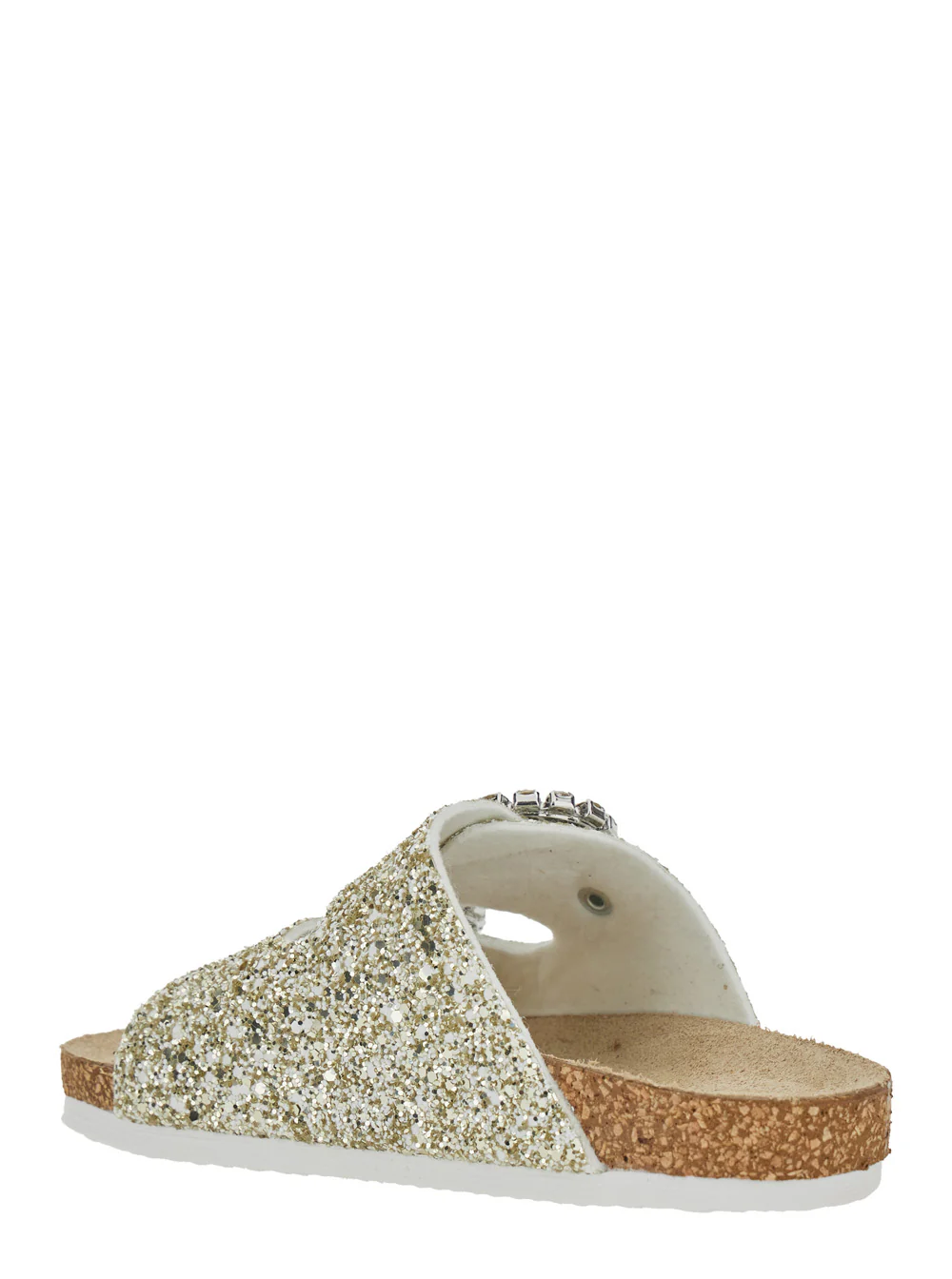 Monnalisa Kids Metallic Color Glitter Decorated Fabric Sandals for Girls Polyurethane Cotton Acrylic Flat Shoes