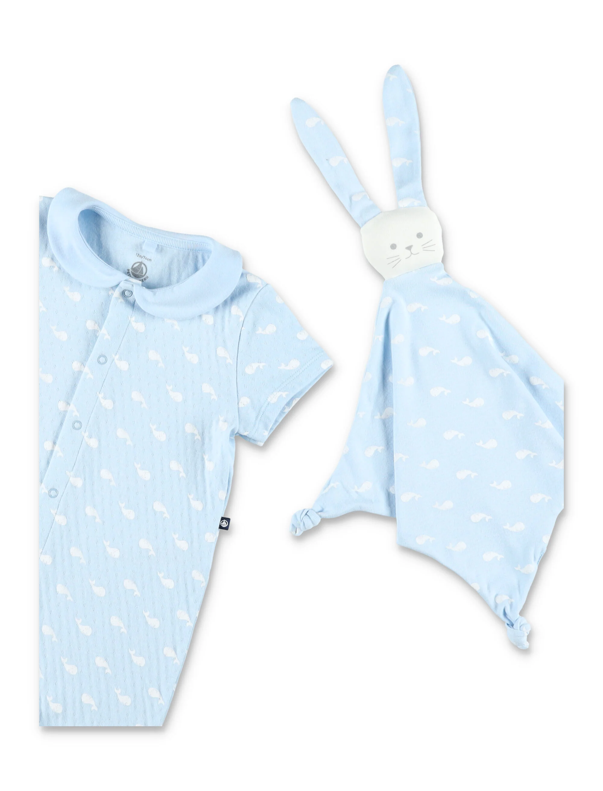 Petit Bateau Whale Print Baby Gift Set Blue Cotton