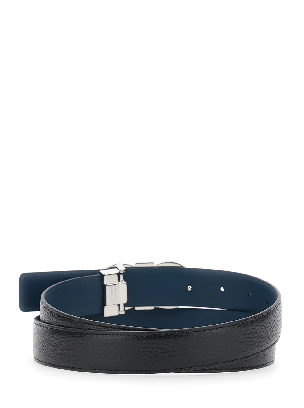 Ferragamo Black Reversible Belt with Gancini Buckle in Hammered Leather for Men Calf Ferragamo Black Reversible Belt with Gancini Buckle in Hammered Leather for Men Calf