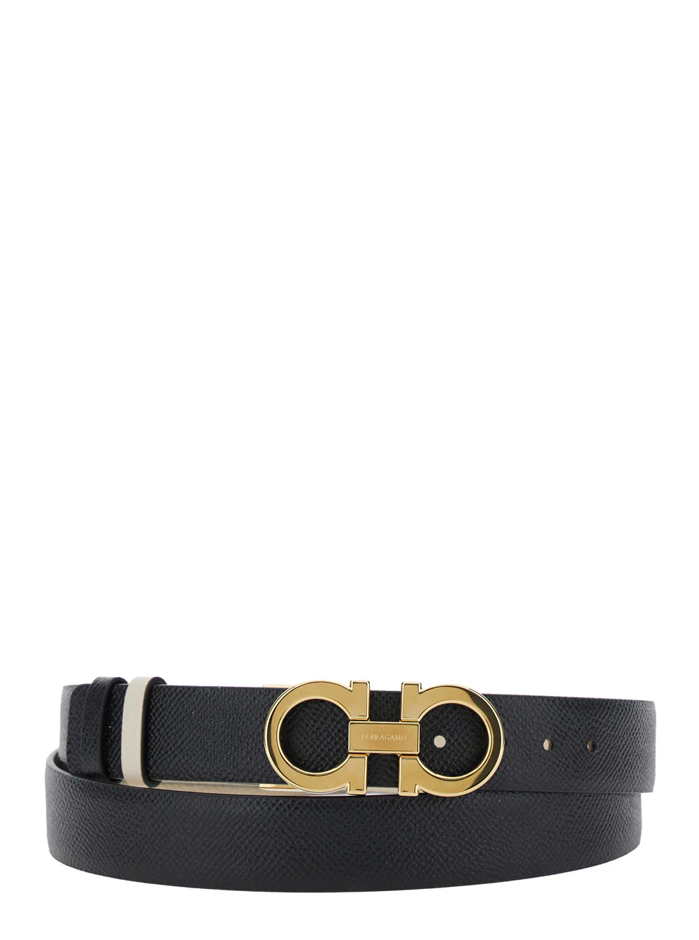 Ferragamo Belt With Gancini Buckle And Logo Lettering White Leather For Women Calf
