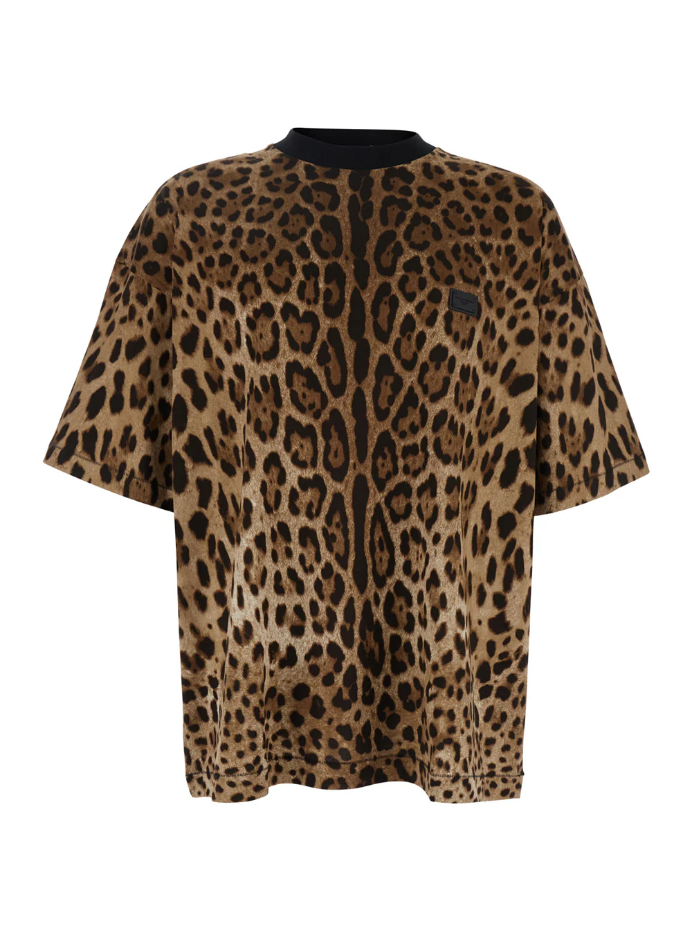 Dolce & Gabbana Brown T-Shirt with All-Over Leopard Motif in Cotton Man Tshirts And Polo Shirts