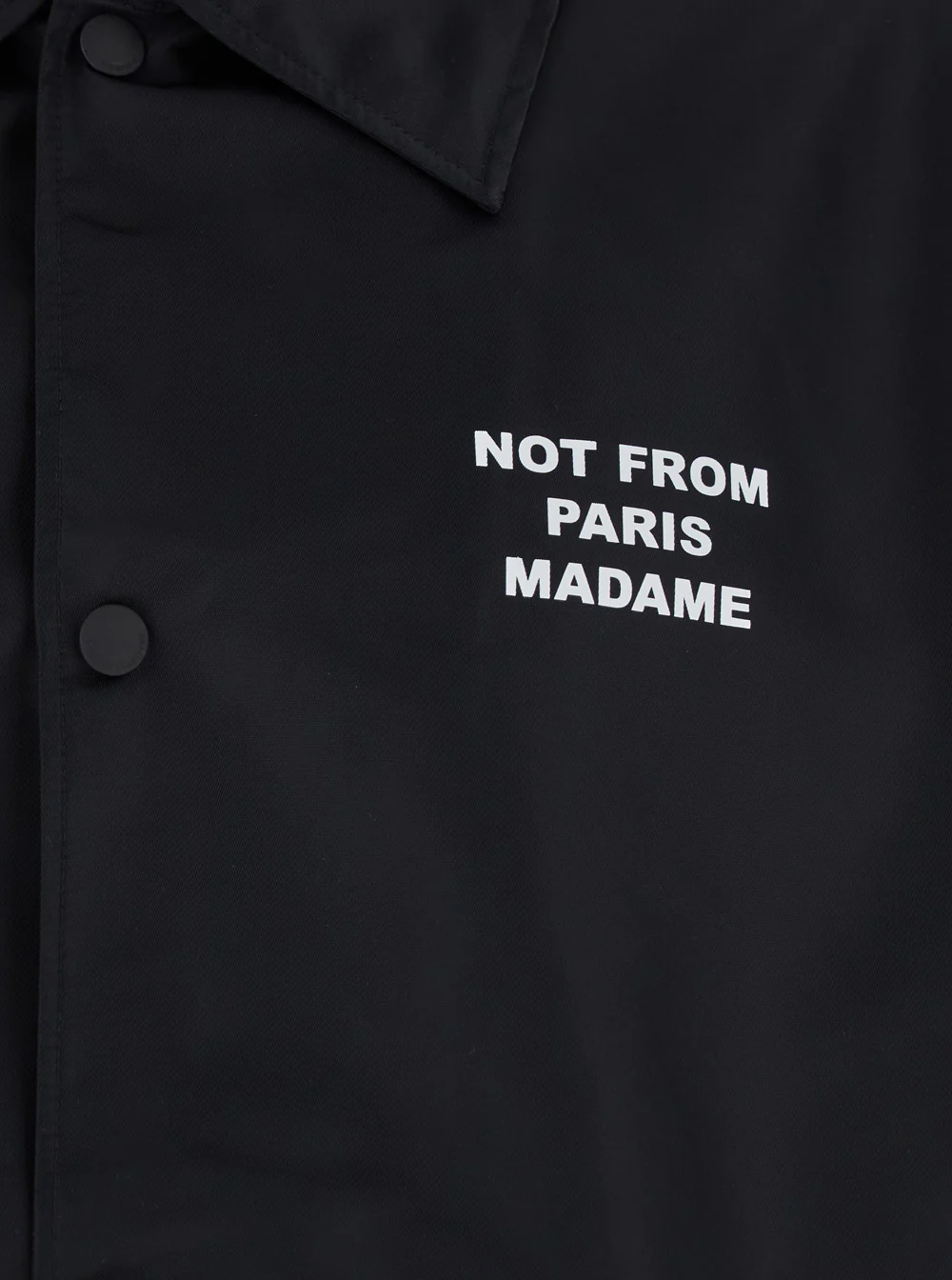 DrôLe De Monsieur Jacket La Veste Slogan With Classic Collar And Print On Front Back Black Tech Fabric Men Nylon