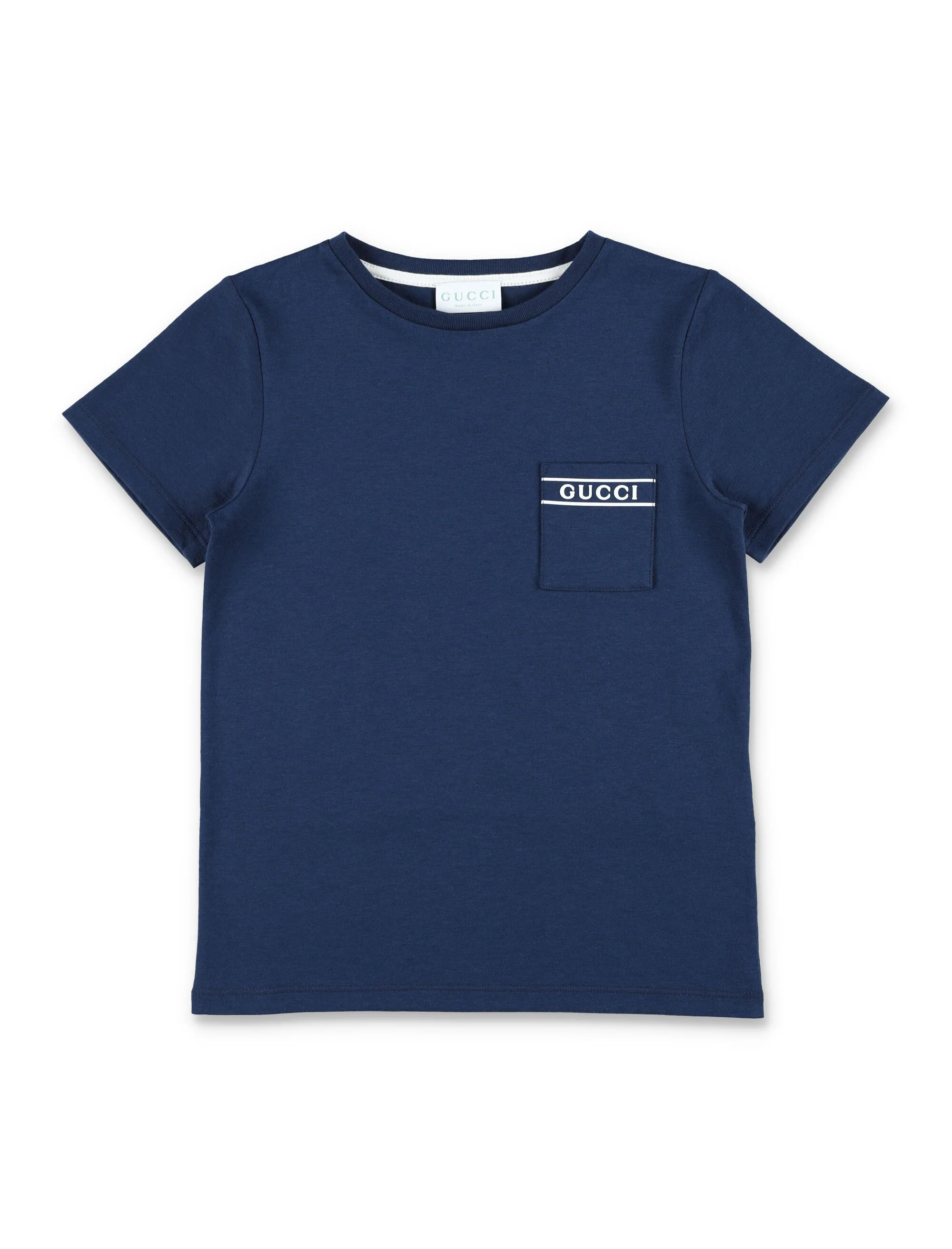 Gucci kids cotton pocket T-shirt Prussian Blue/white