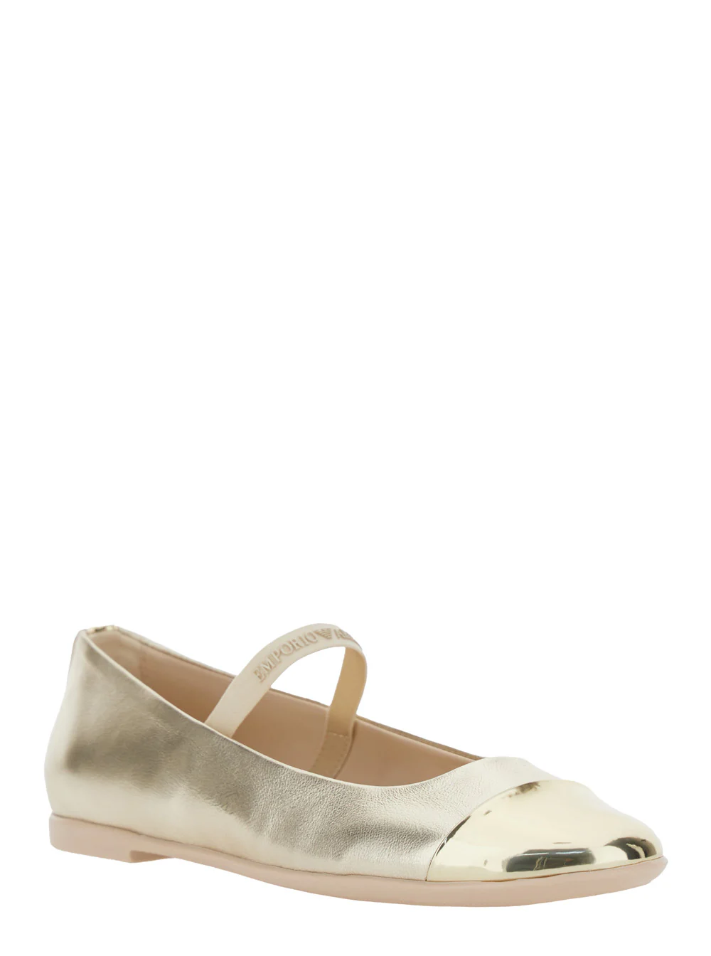 Emporio Armani Kids Metallic Ballet shoes with Logo Lettering Strap in Laminated Leather for Girls Calf Ballerinas