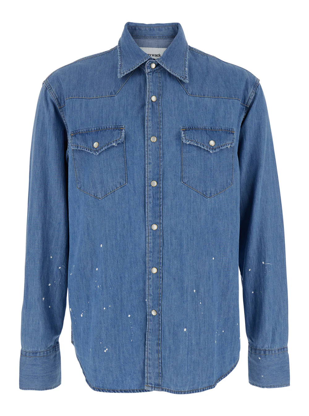 Tonywack Light Blue Shirt with Classic Collar and All-Over Hand Painted Details in Denim Man Blu Cotton Blouses