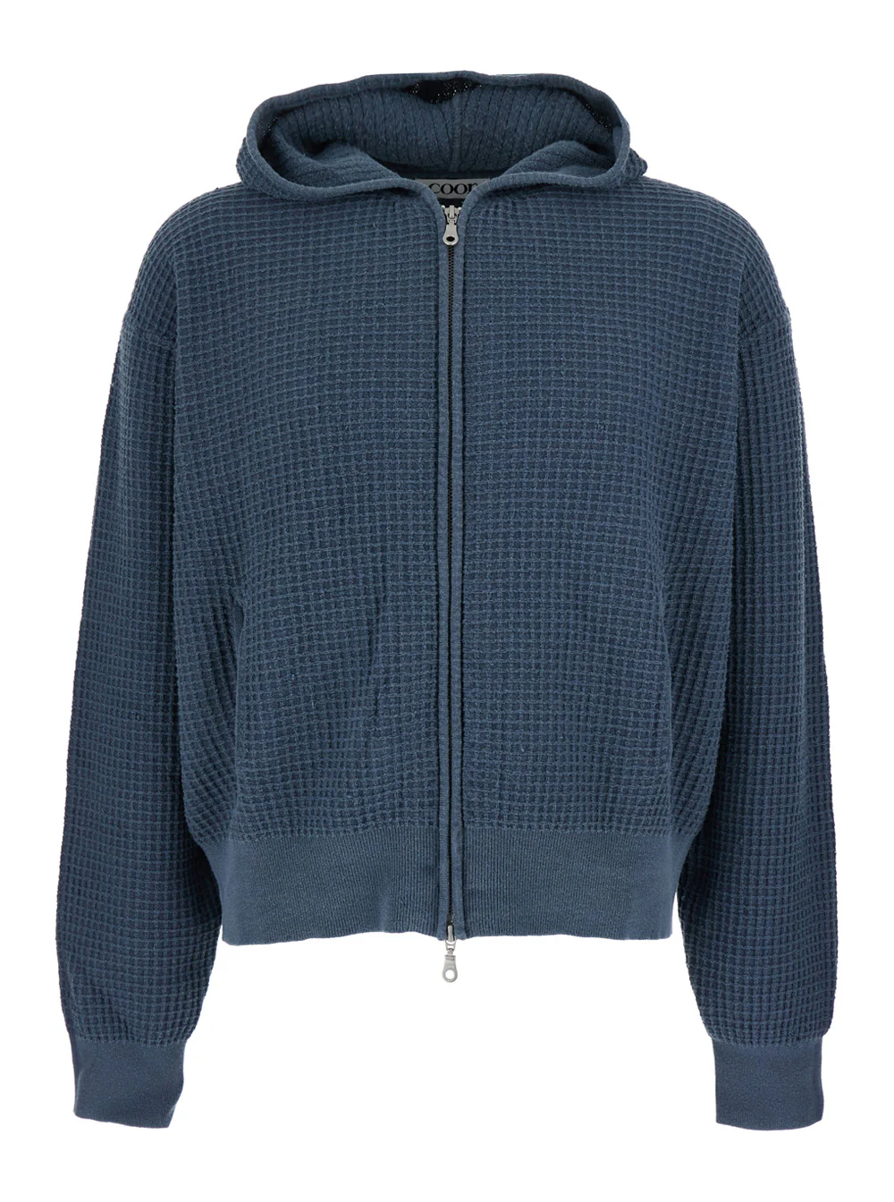 Coor Blue Hooded Sweatshirt With Honeycomb Knit Design In Cotton Man Blu Sweatshirts