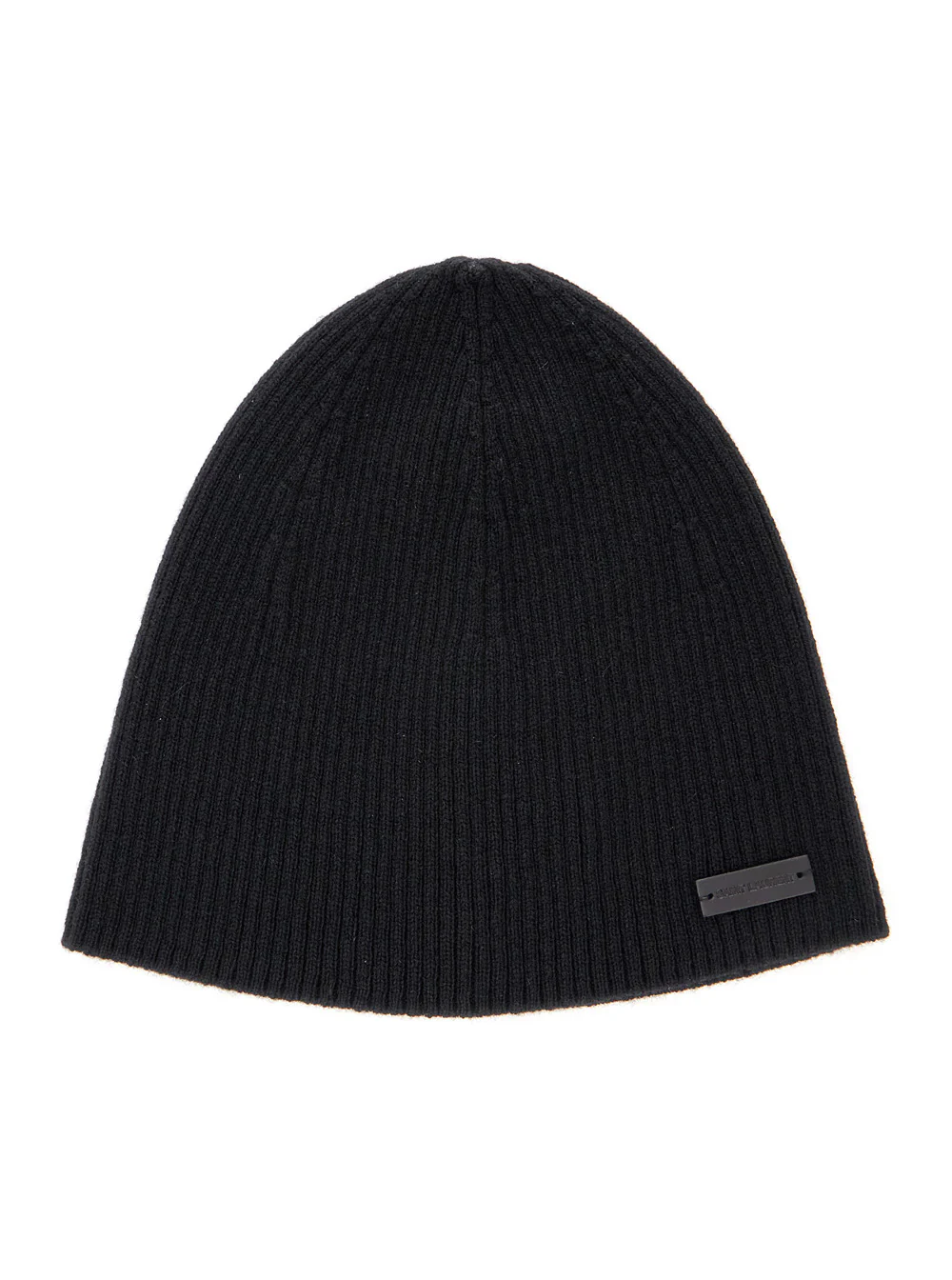 Saint Laurent Black Beanie with Logo Patch in Cashmere Man Hats And Gloves