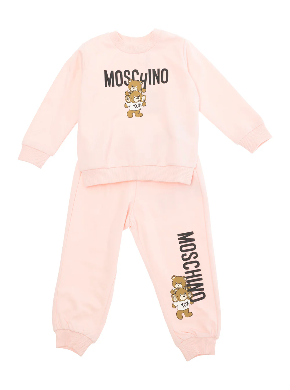 Moschino Kids Pink Sweatshirt + Pants Ensemble With Logo Print Cotton Baby Suits Moschino Kids Pink Sweatshirt + Pants Ensemble With Logo Print Cotton Baby Suits