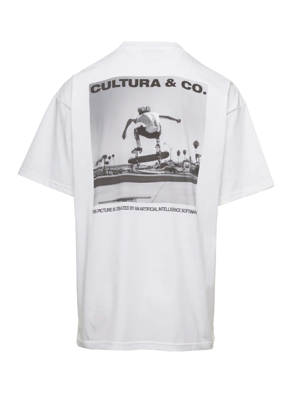 Cultura White Crewneck T-Shirt with Skate Logo Print in Jersey Man Tshirts And Polo Shirts