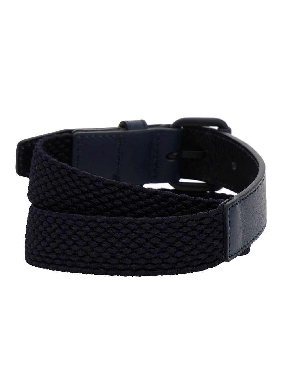 Emporio Armani Kids Blue Belt With Logo Braided Fabric And Leather Boy Blu Elastane Viscose