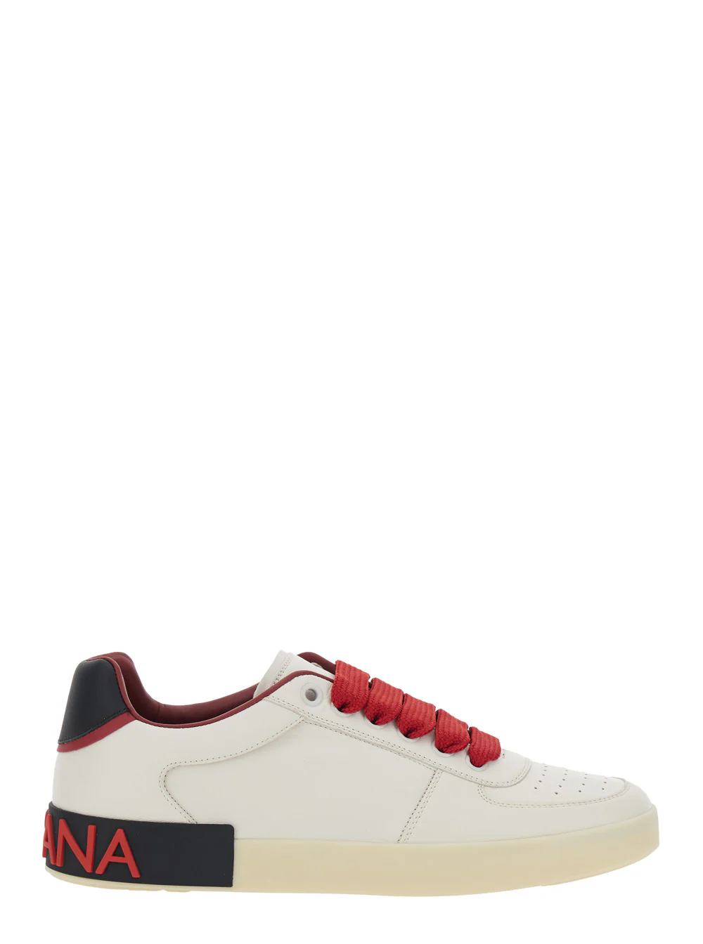 Dolce & Gabbana Portofino Custom White Low Top Sneakers with Contrasting Heel and Logo Lettering in Leather for Men Lamb Sheep
