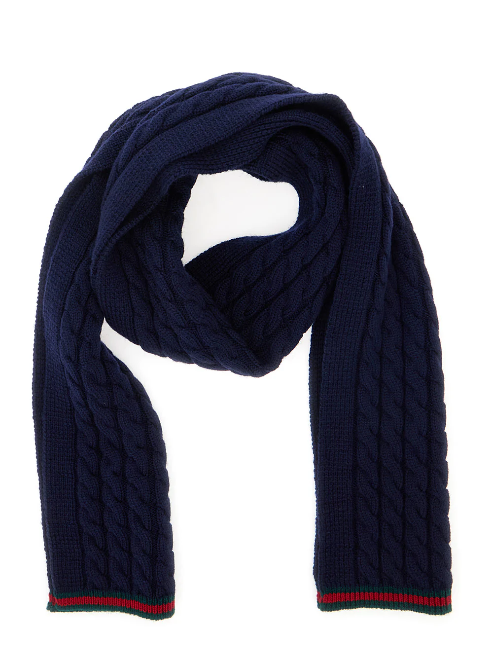 Gucci Kids Blue Scarf with Web Hem and Tricot Knitting in Wool Boy Blu Scarfs Foulards