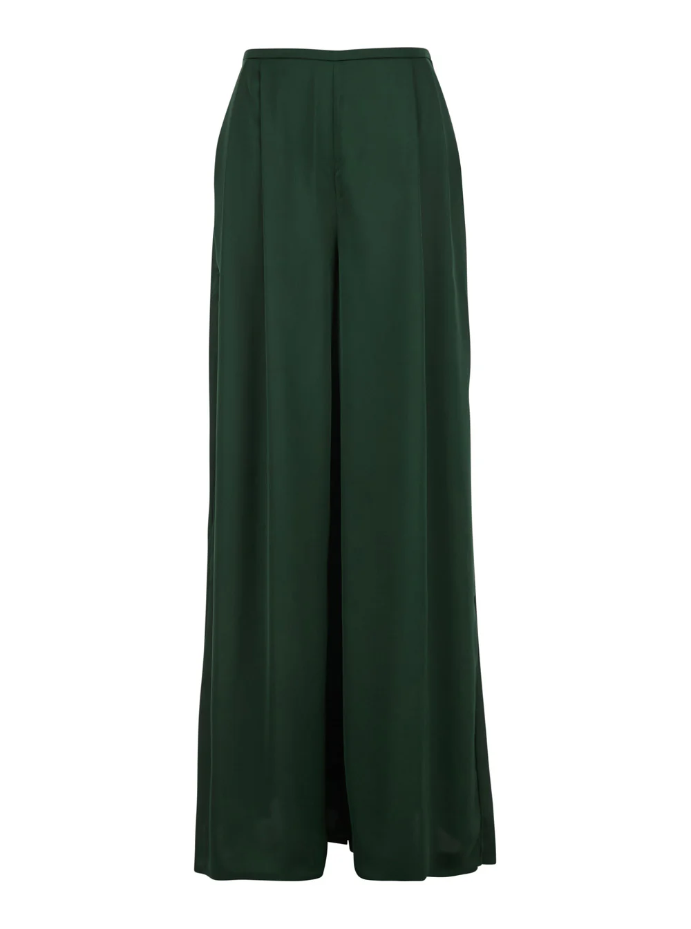 Norma Kamali High-Waisted Pants with Front Pleats and Wide Leg in Green Tech Fabric for Women Polyester Trousers
