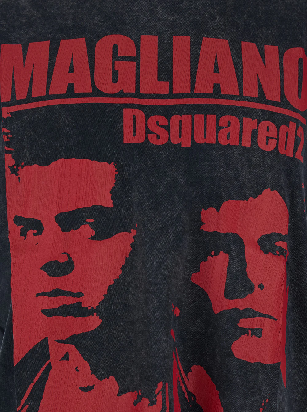 Dsquared2 D2 x Magliano Black Crew Neck Top with Logo Lettering and Front Print in Cotton Man Tops