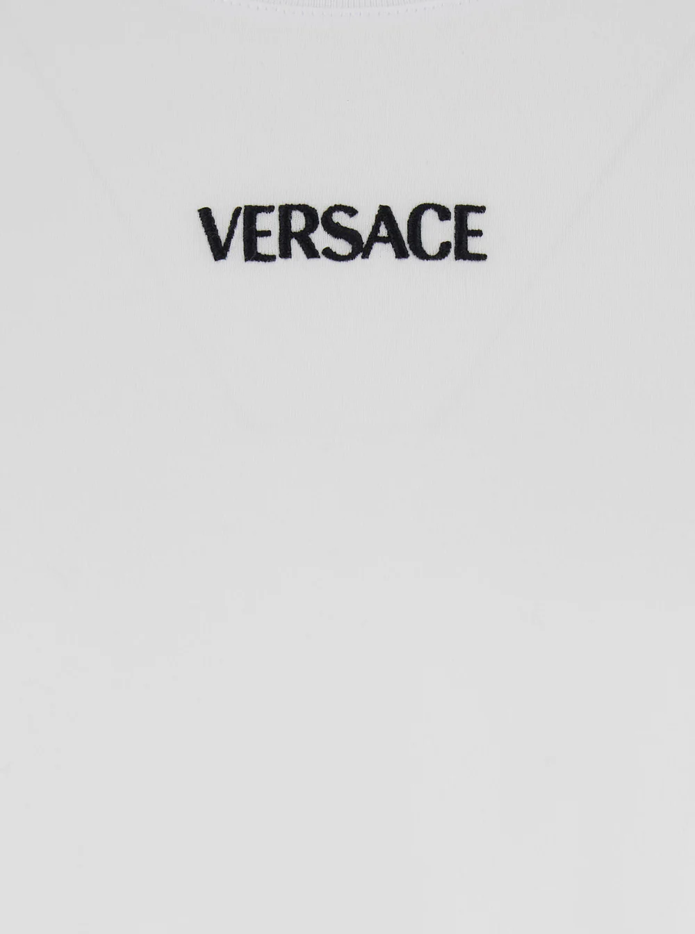 Versace White Crew Neck T-Shirt with Logo Lettering on the Front in Cotton for Men Tshirts And Polo Shirts