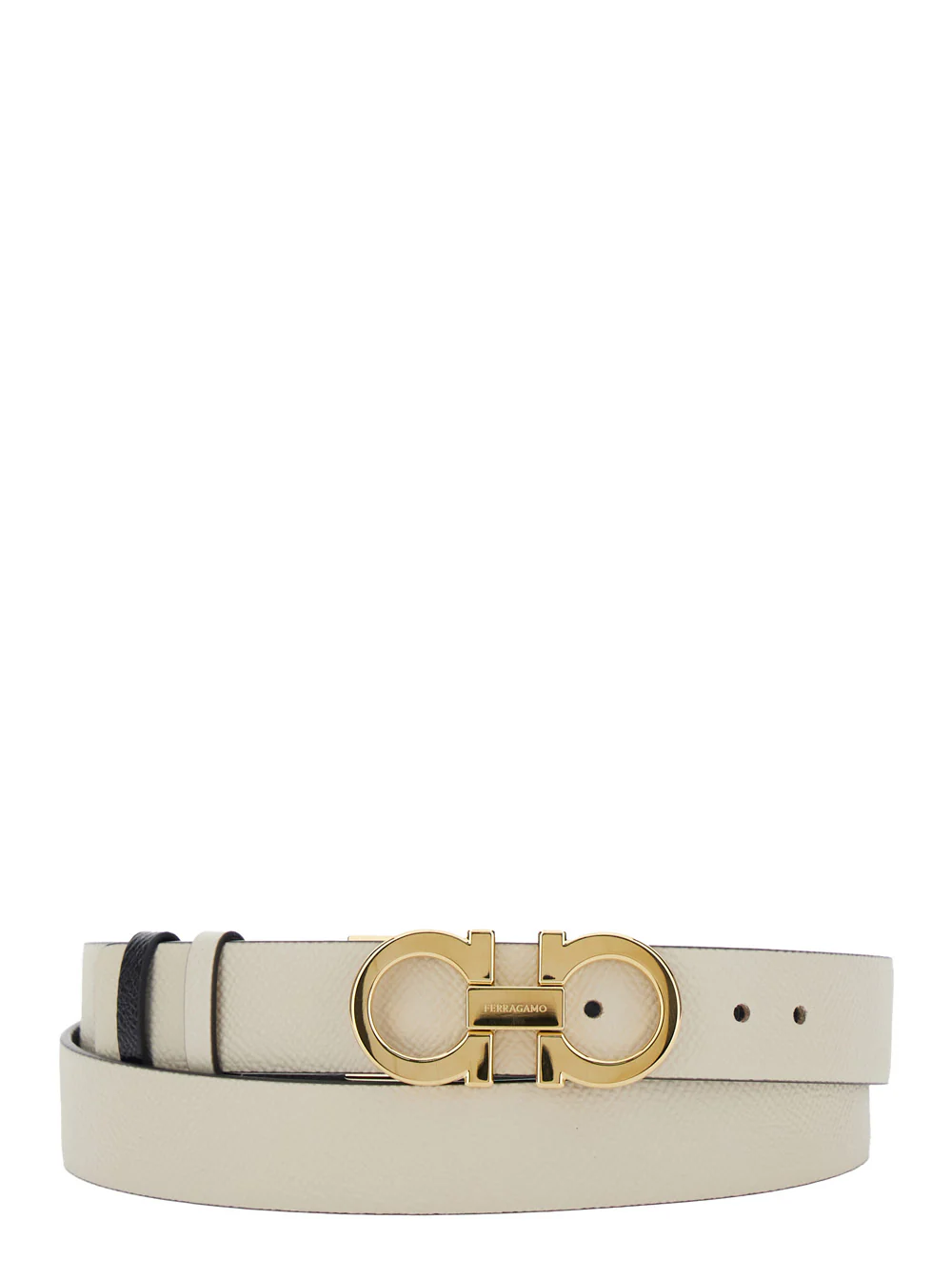 Ferragamo Belt With Gancini Buckle And Logo Lettering White Leather For Women Calf