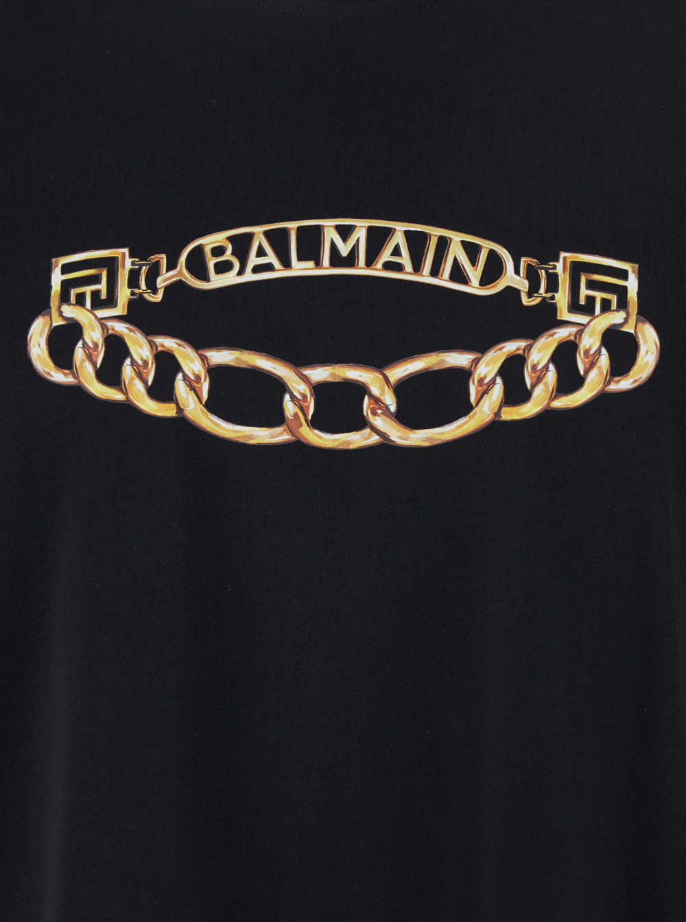 Balmain Black Crewneck T-Shirt with Logo Print on the Front in Cotton Man Tshirts And Polo Shirts