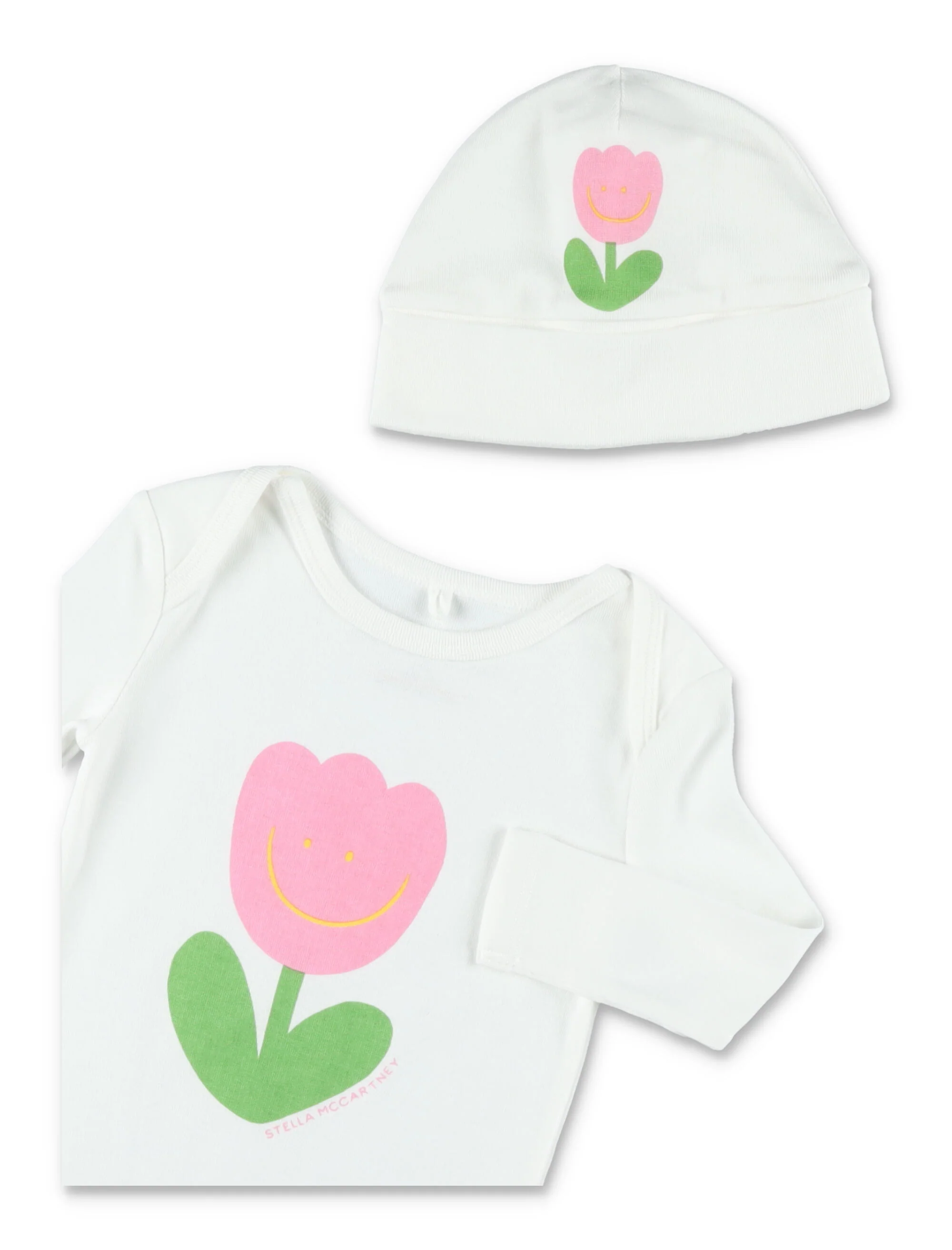 Stella Mccartney Kids Floral Romper & Hat Set Ivory Cotton