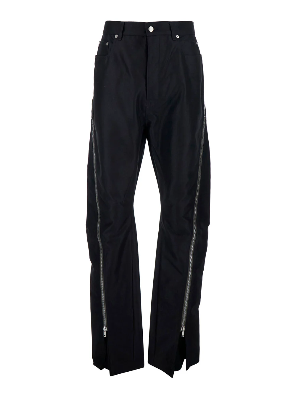 Rick Owens Mens Bolan Banana Black Stretch Cotton Pants with Zip Details Nylon Trousers