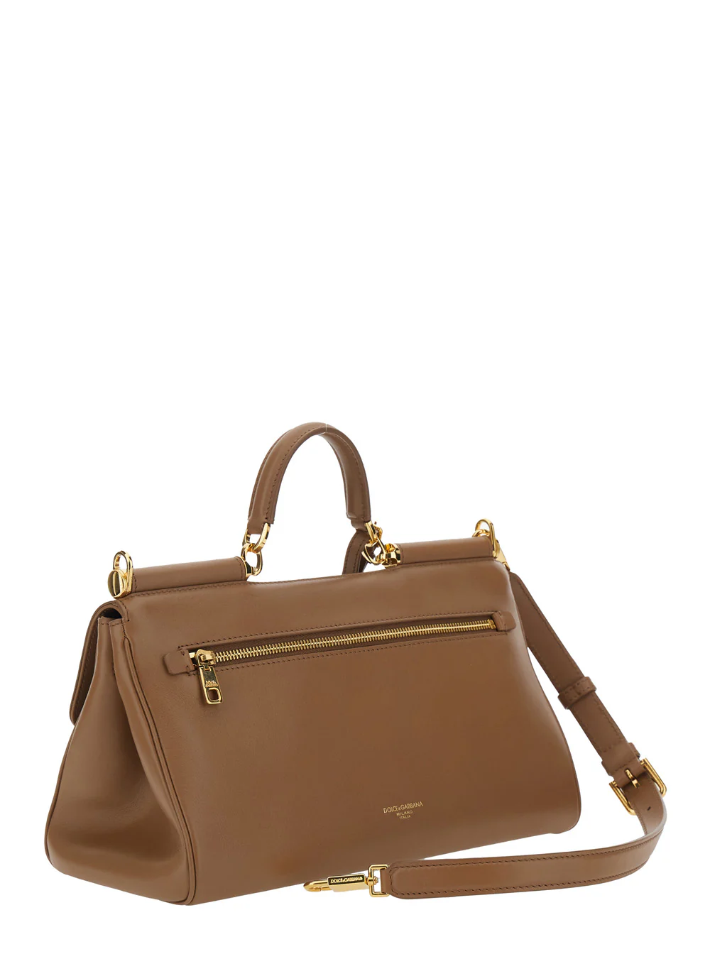 Dolce & Gabbana Brown Medium Handbag My Sicily with Padlock Detail and Adjustable Removable Strap In Leather for Women Calf Pvc Hand Bags