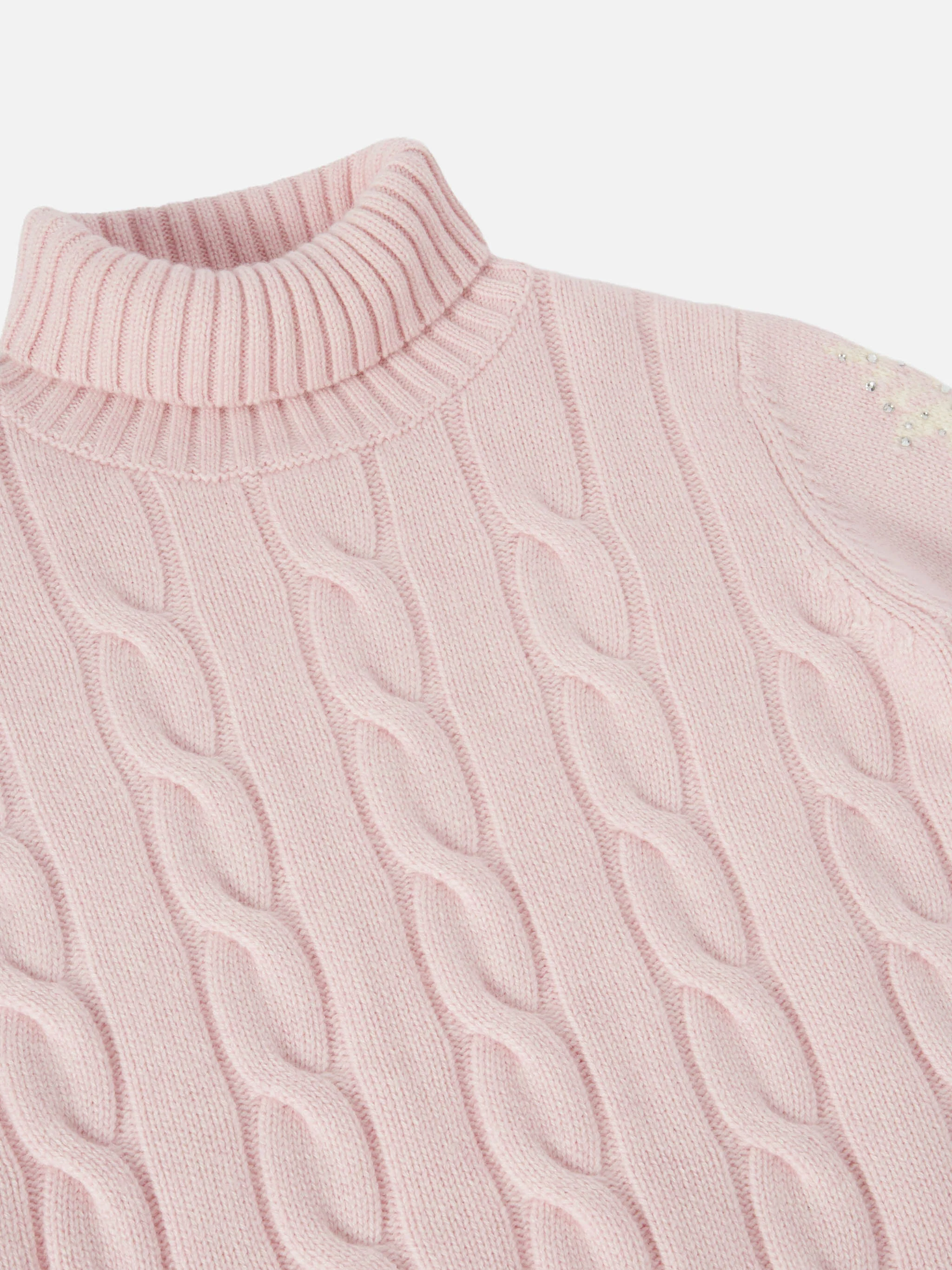 Mc2 Saint Barth Adler Jr Turtleneck Cable-Knit With Snowflake Rhinestone Embellishments Pink