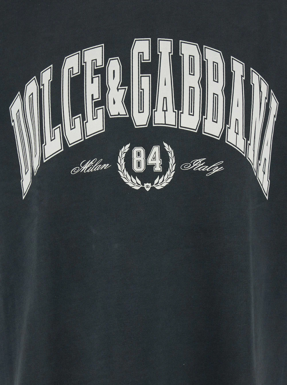 Dolce & Gabbana Dark Grey Crewneck T-Shirt with Logo Lettering Print on the Front in Cotton Man Tshirts And Polo Shirts