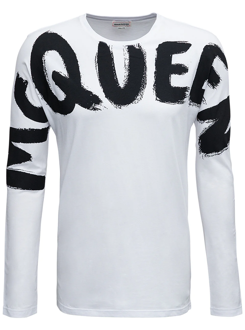 Alexander Mcqueen Mens Long-Sleeved Cotton T-Shirt With Logo Print White Tshirts And Polo Shirts