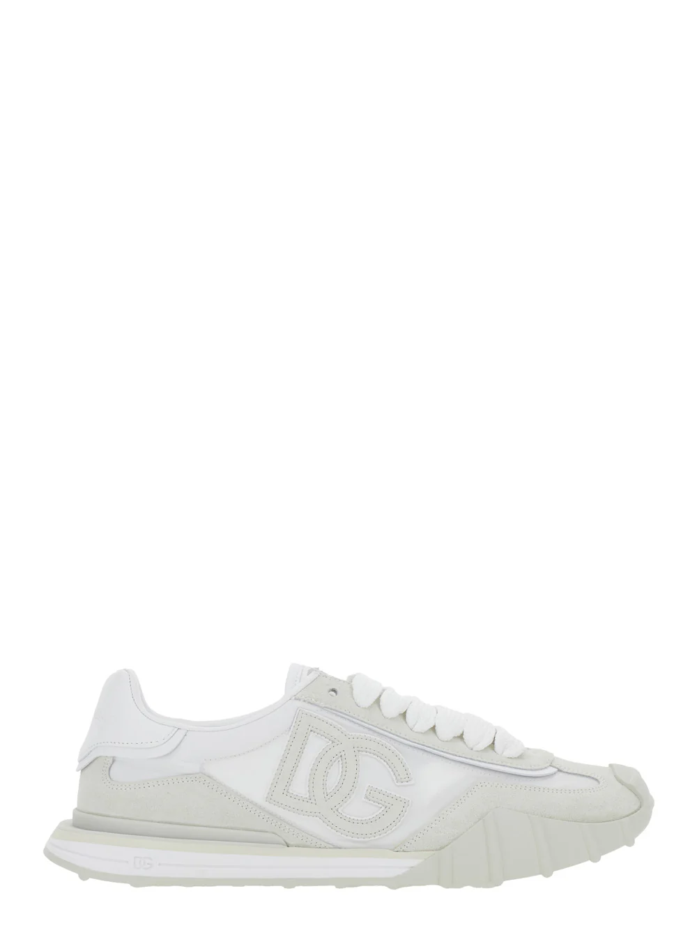 Dolce & Gabbana DG Athletic White Low Top Sneakers with Maxi Logo on the Side and Patch Tongue in Suede Mesh for Men Lamb Sheep