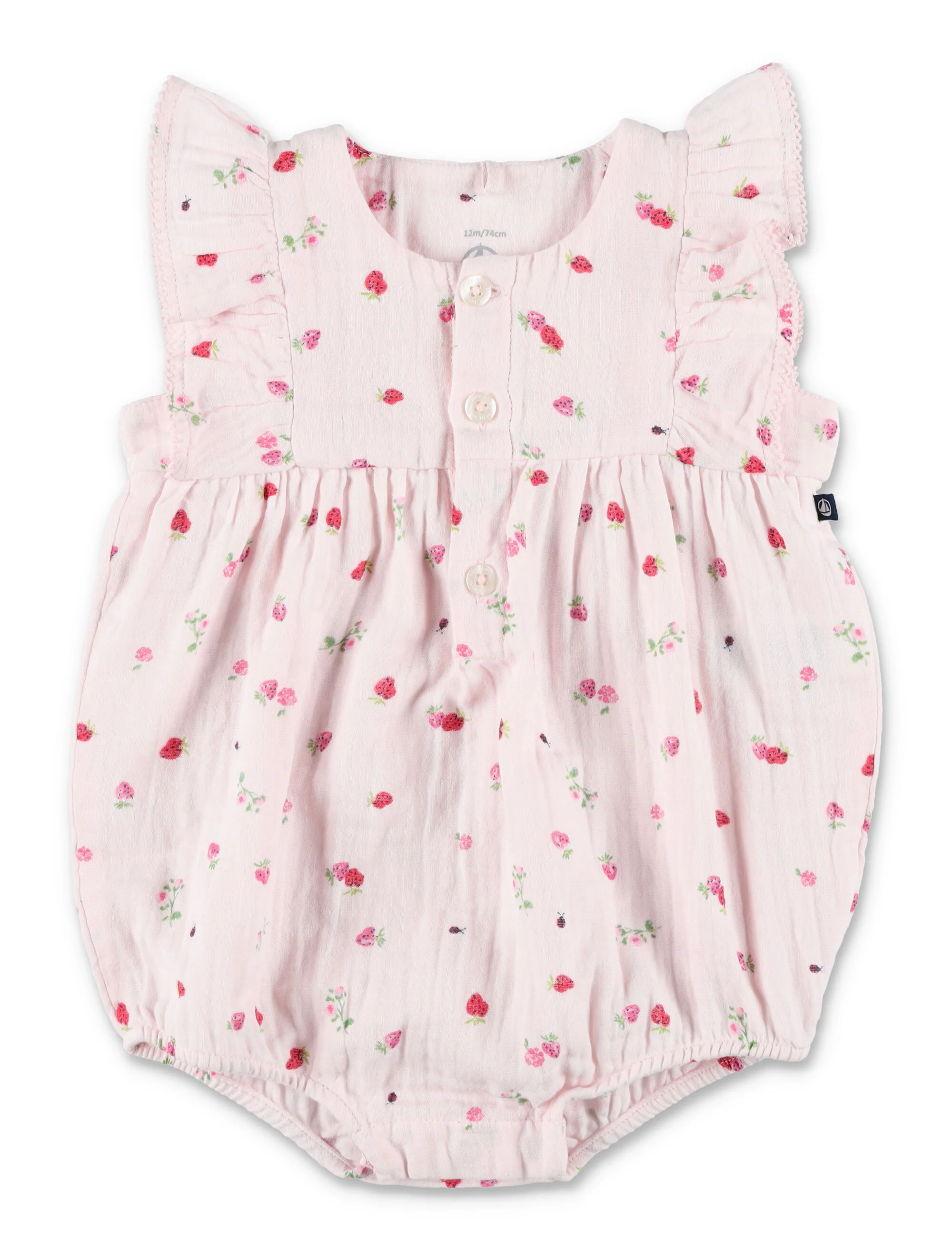 Petit Bateau Floral Cotton Gauze Romper Pink Bodysuit