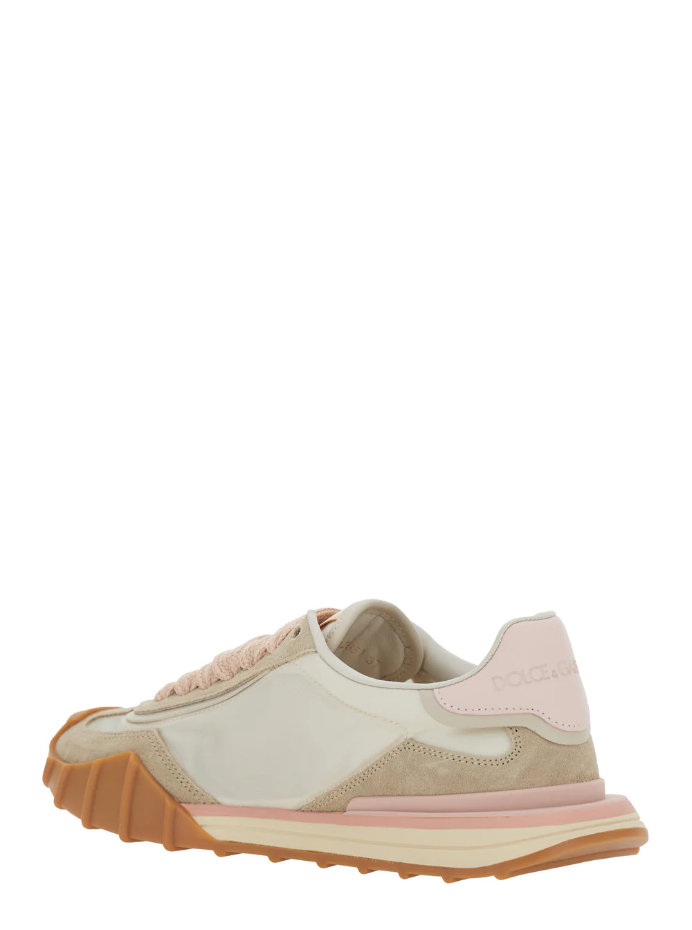Dolce & Gabbana Pink Low Top Sneaker with Maxi Logo on the Side and Lettering Tongue in Suede Tech Fabric for Women Polyamide Calf