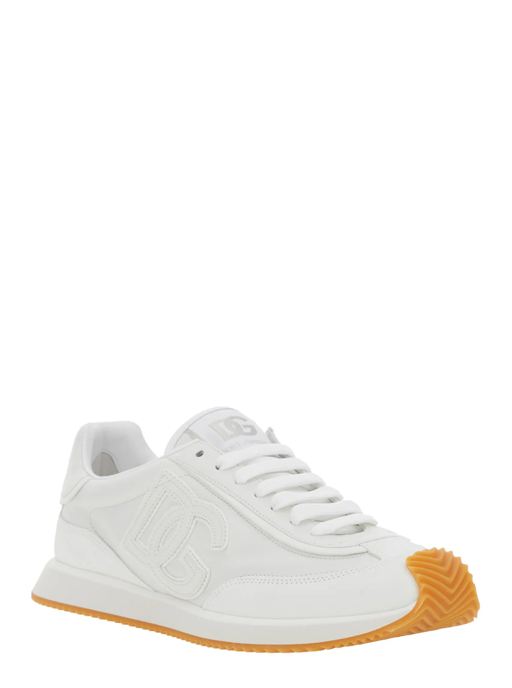 Dolce & Gabbana White Low Top Sneakers with Logo Patch on the Tongue and Side in Leather for Men Lamb Sheep
