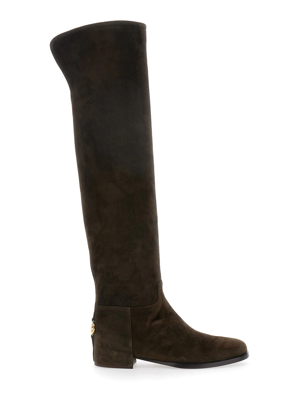 Dolce & Gabbana Brown Knee-High Boots with Back Logo Plaque in Suede Woman Lamb