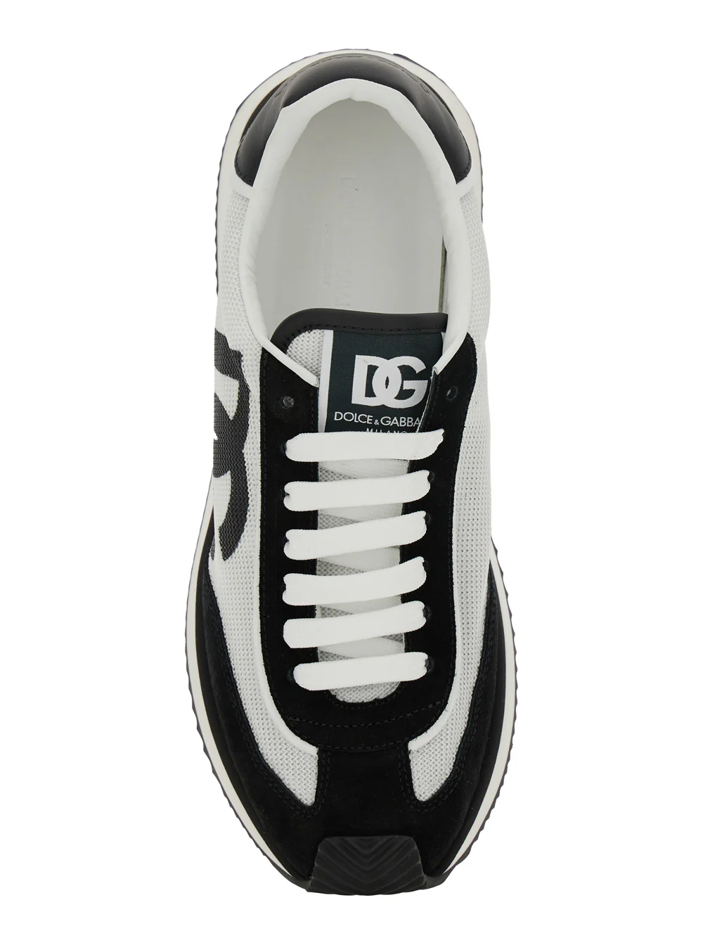 Dolce & Gabbana Sneaker Aria With Logo Patch On The Tongue And Side White Black Leather Men White/black Lamb Sheep
