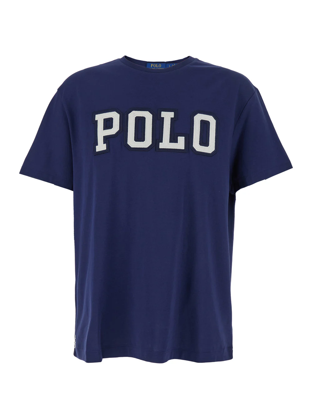 Polo Ralph Lauren Blue Crewneck T-Shirt with Logo Lettering on the Fornt and Pony Embroidery Front in Cotton Man Blu Tshirts Polo Shirts