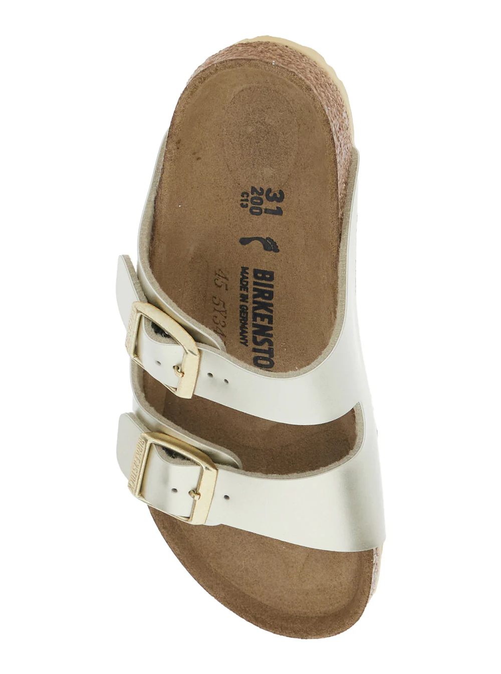 Birkenstock Kids Arizona Sandals with Rounded Toe and Buckle Closure in Metallic Birko-Flor for Girls Birkoflor Flat Shoes