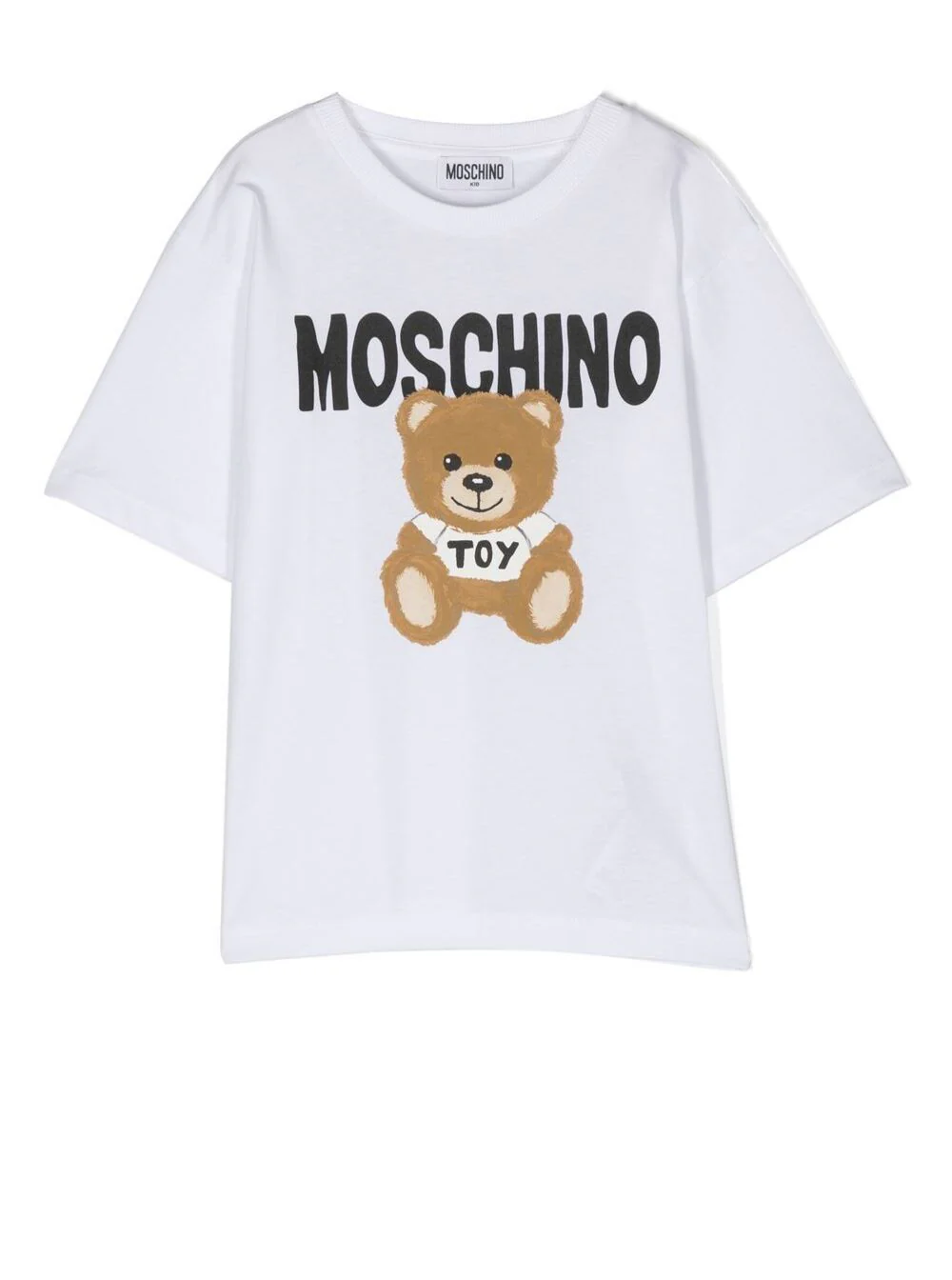 White Crewneck T-Shirt With Baby Bear Print Cotton Boy Moschino Kids Tshirts And Polo Shirts