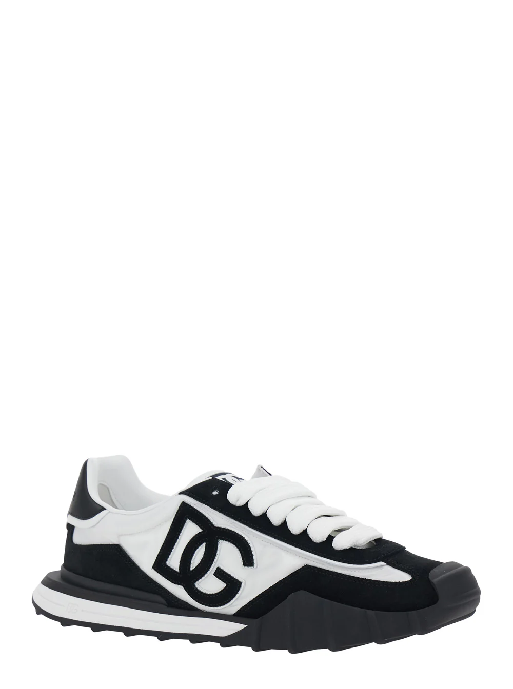 Dolce & Gabbana DG Athletic Black and White Low Top Sneakers with Logo Patch on the Side Tongue in Leather for Men Lamb Sheep