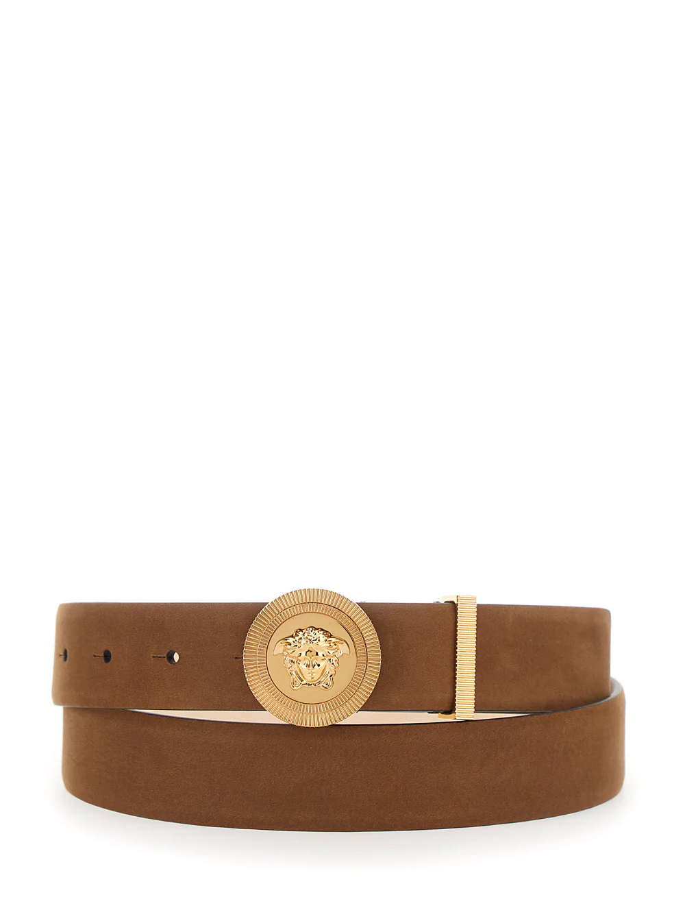 Versace Brown Belt with Medusa Head Buckle in Suede for Men Calf