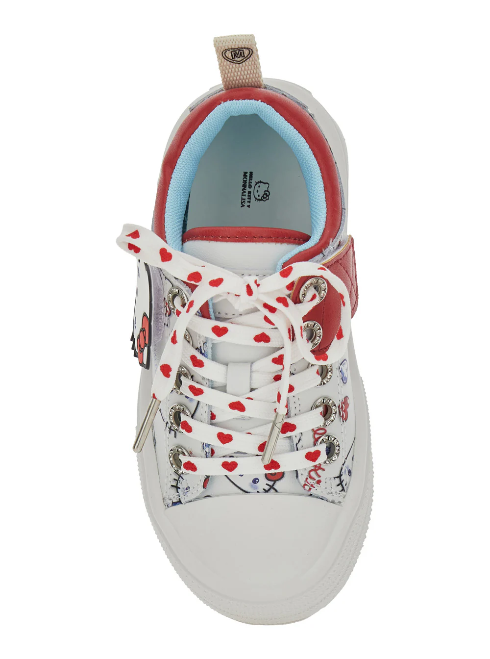Monnalisa Kids Low Top Hello Kitty Sneakers With Patch And All-Over Decoration White Leather For Girls