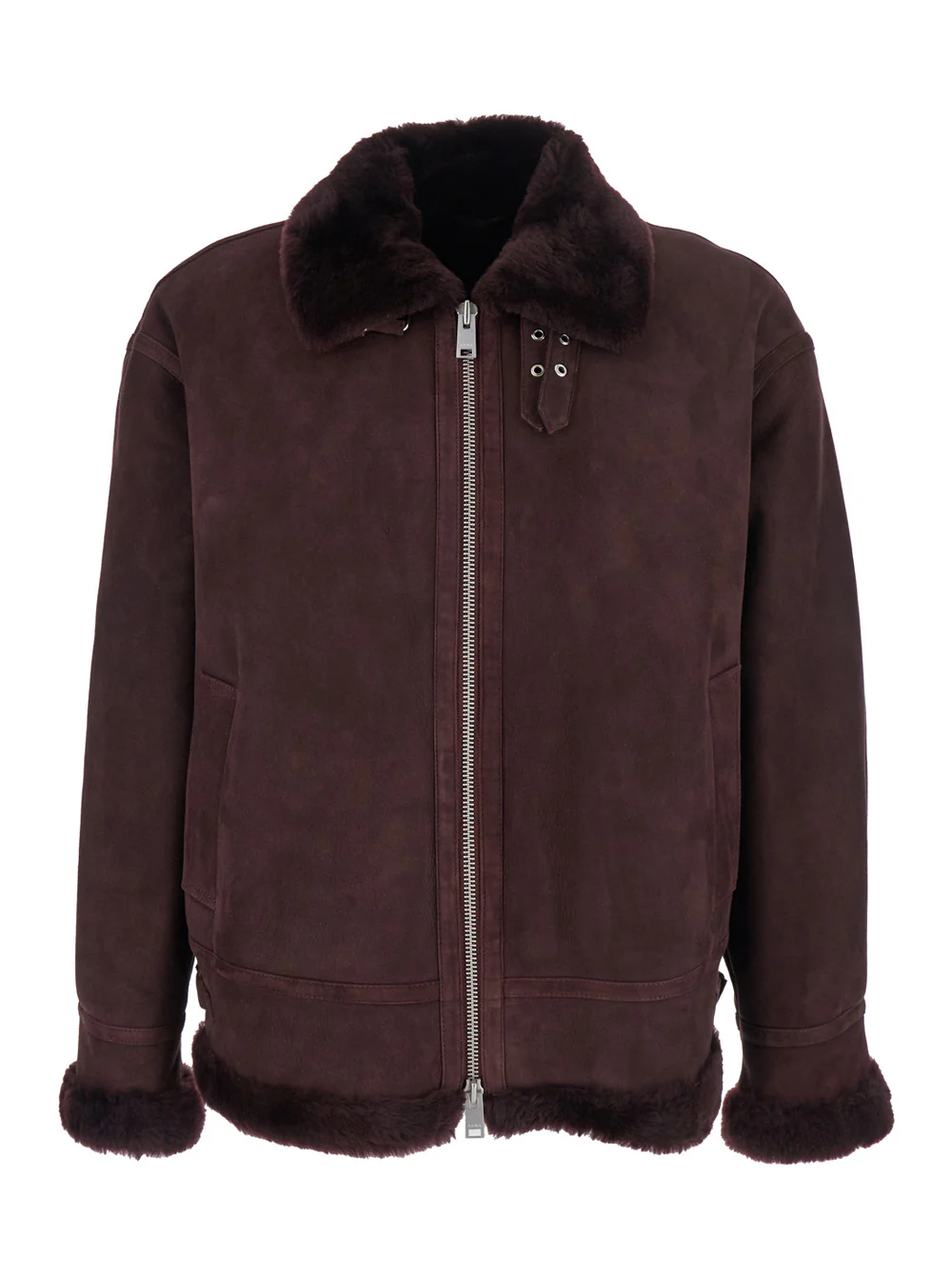 Arma Sano Bordeaux Shearling Jacket with Belt Detail and Fur Trims in Suede Woman Lamb Furs