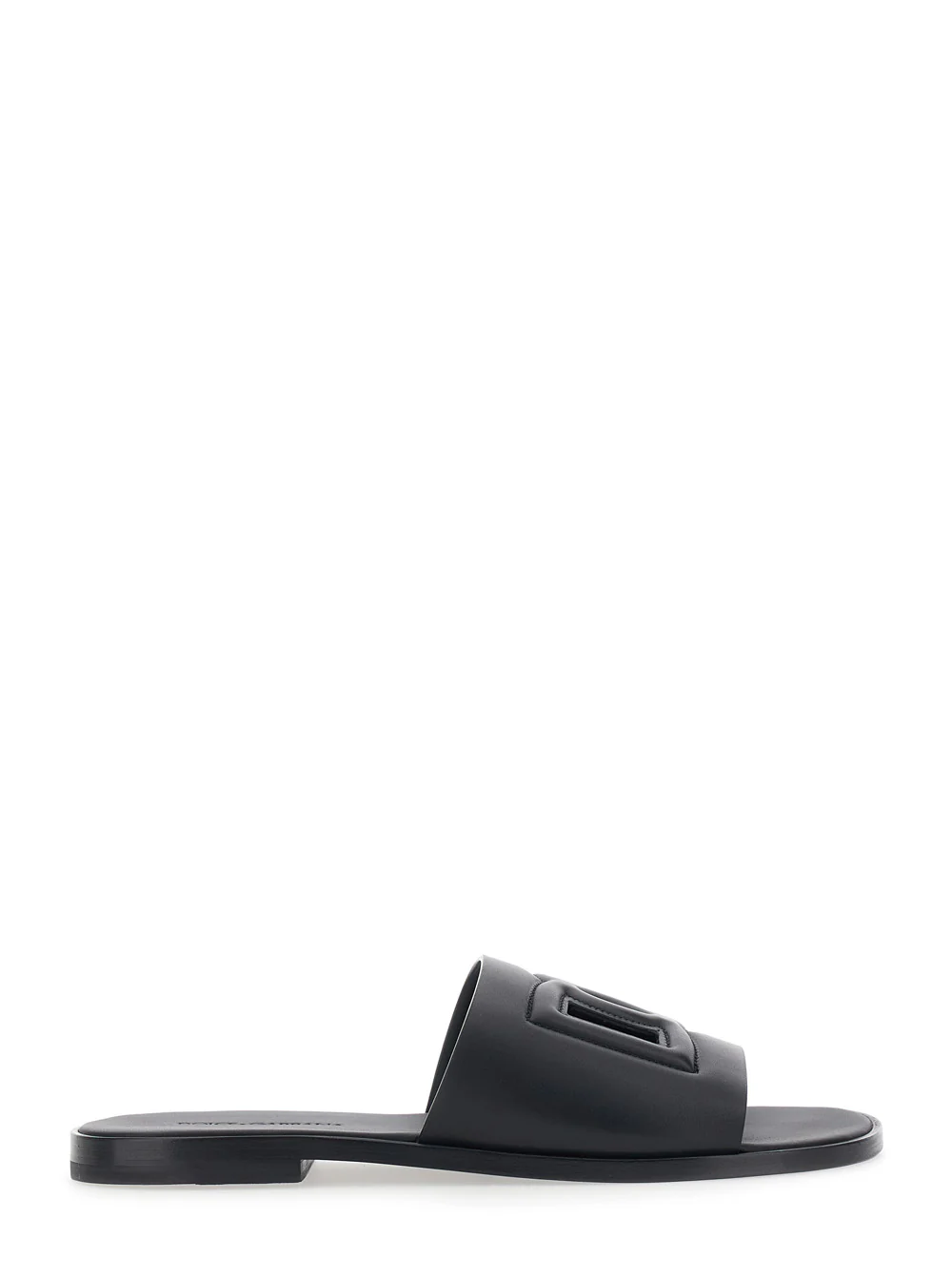 Dolce & Gabbana Black Leather Cut-Out Logo Detail Sandals For Men Calf Flat Shoes