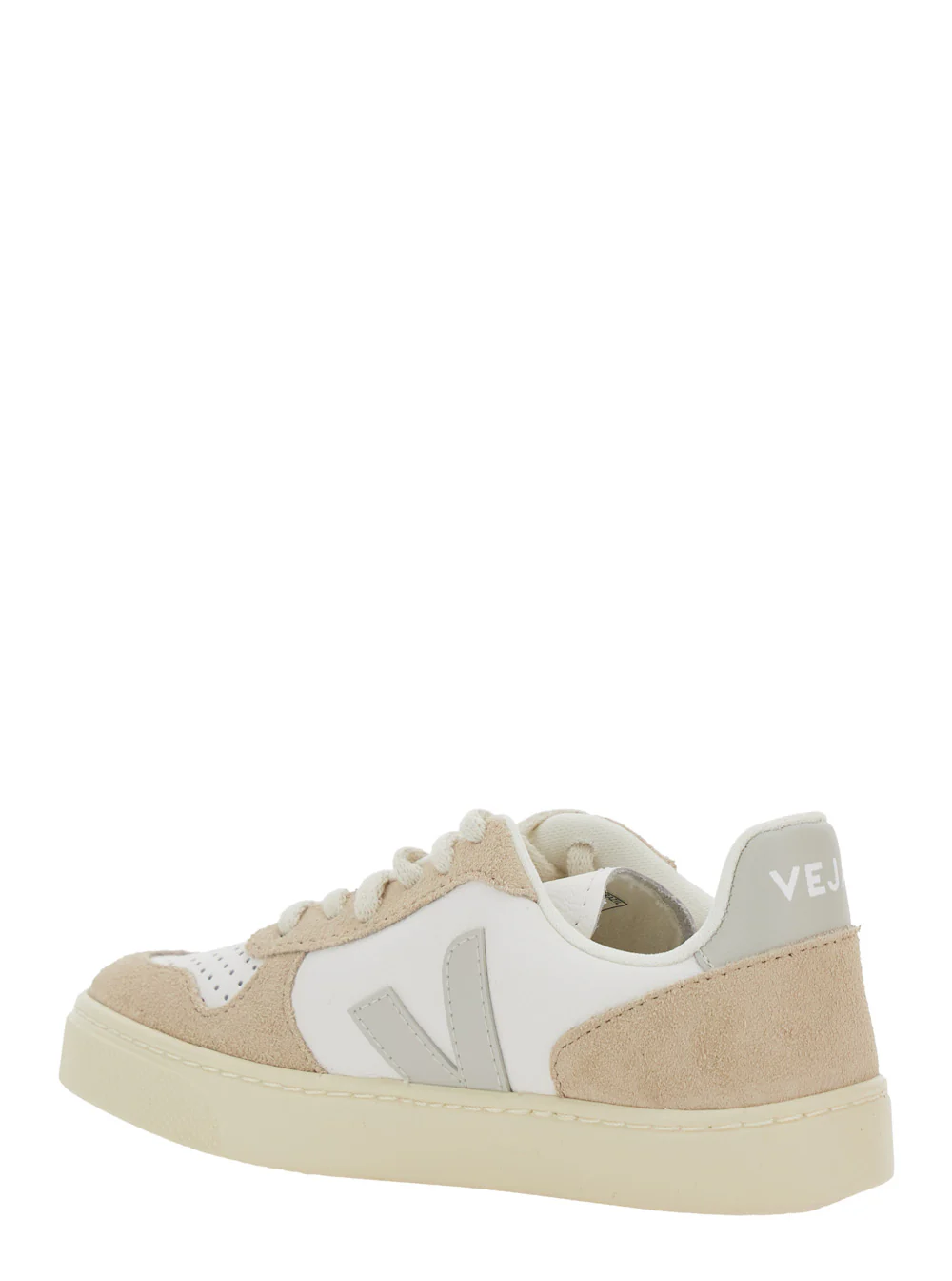 Veja Kids White Low Top Sneakers with Logo Patch on the Side and Contrasting Heel Lettering in Leather Unisex
