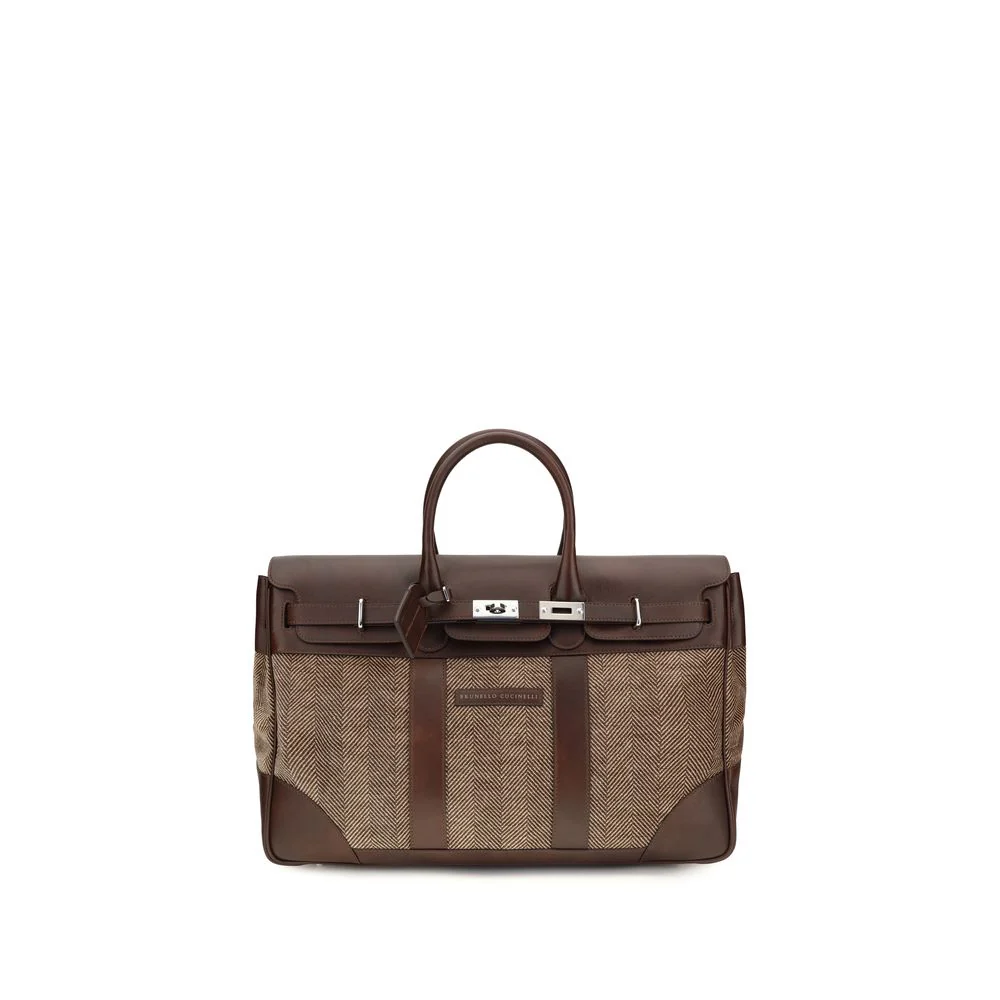 Brunello Cucinelli Brown Calf Leather Bos Taurus Luggage And Travel Bag