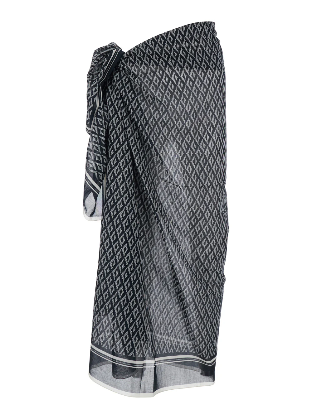 Tom Ford Black and White Asymmetrical Pareo with Geometric Motif in Cotton for Women White/black Skirt