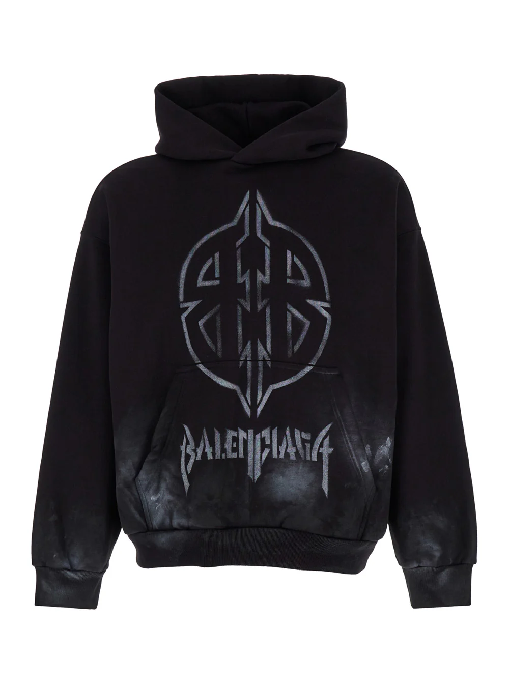 Balenciaga Black Hoodie with Metal BB Stencil Motif in Dirty Effect Cotton Man Sweatshirts