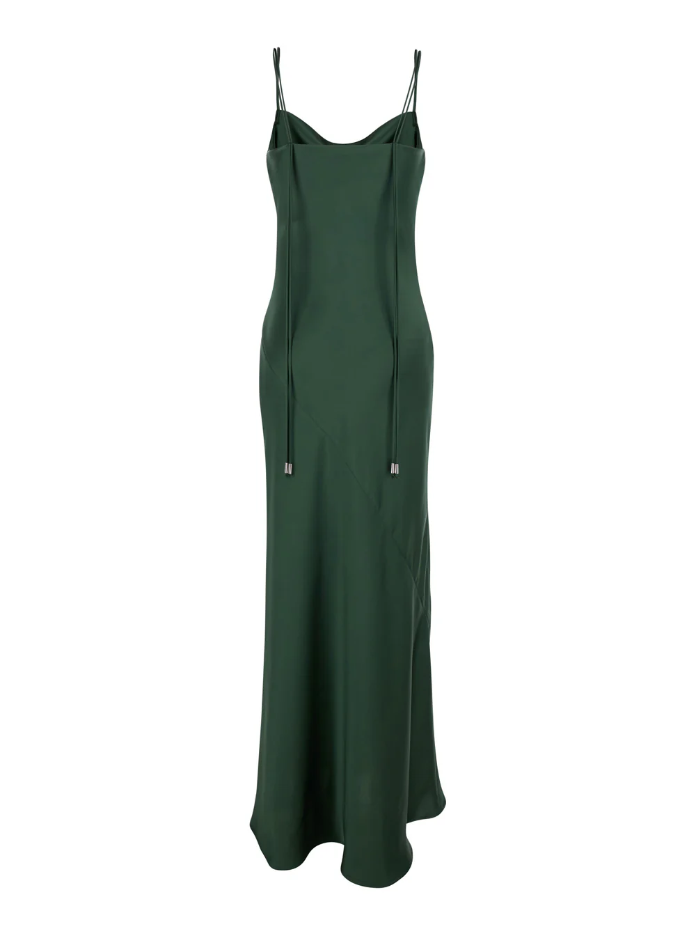 Plain Long Dress with Thin Straps and Pendants on the Back in Green Tech Fabric for Women Polyester
