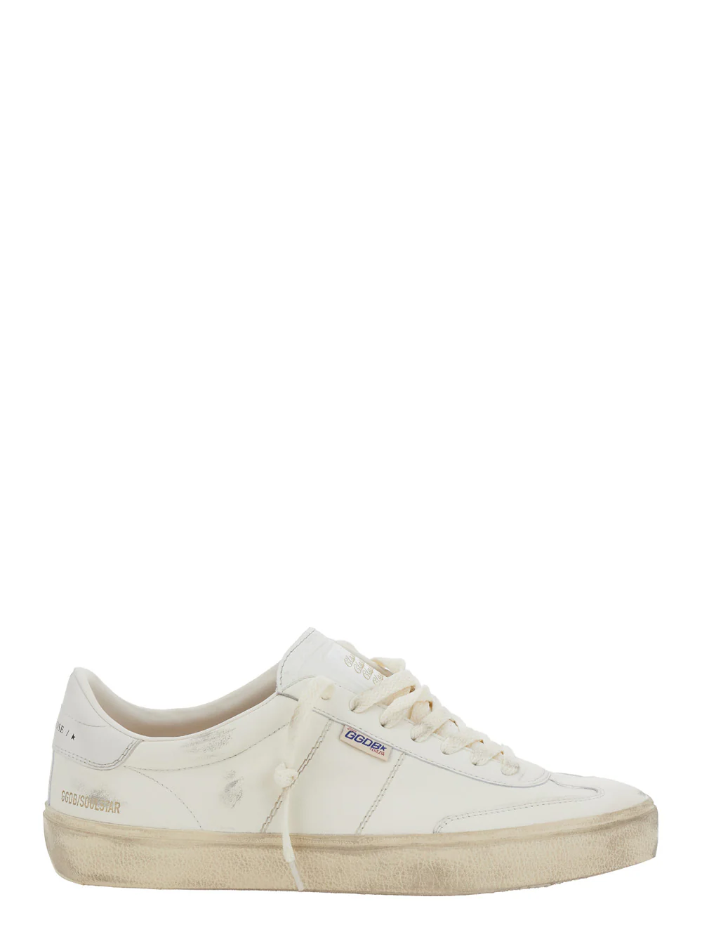 Golden Goose Soul-Star White Low Top Sneakers with Metallic Heel Tab in Leather Man Ovine Cow