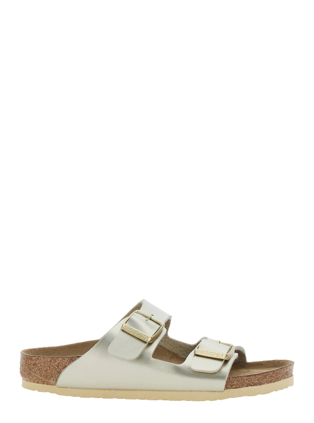 Birkenstock Kids Arizona Sandals with Rounded Toe and Buckle Closure in Metallic Birko-Flor for Girls Birkoflor Flat Shoes