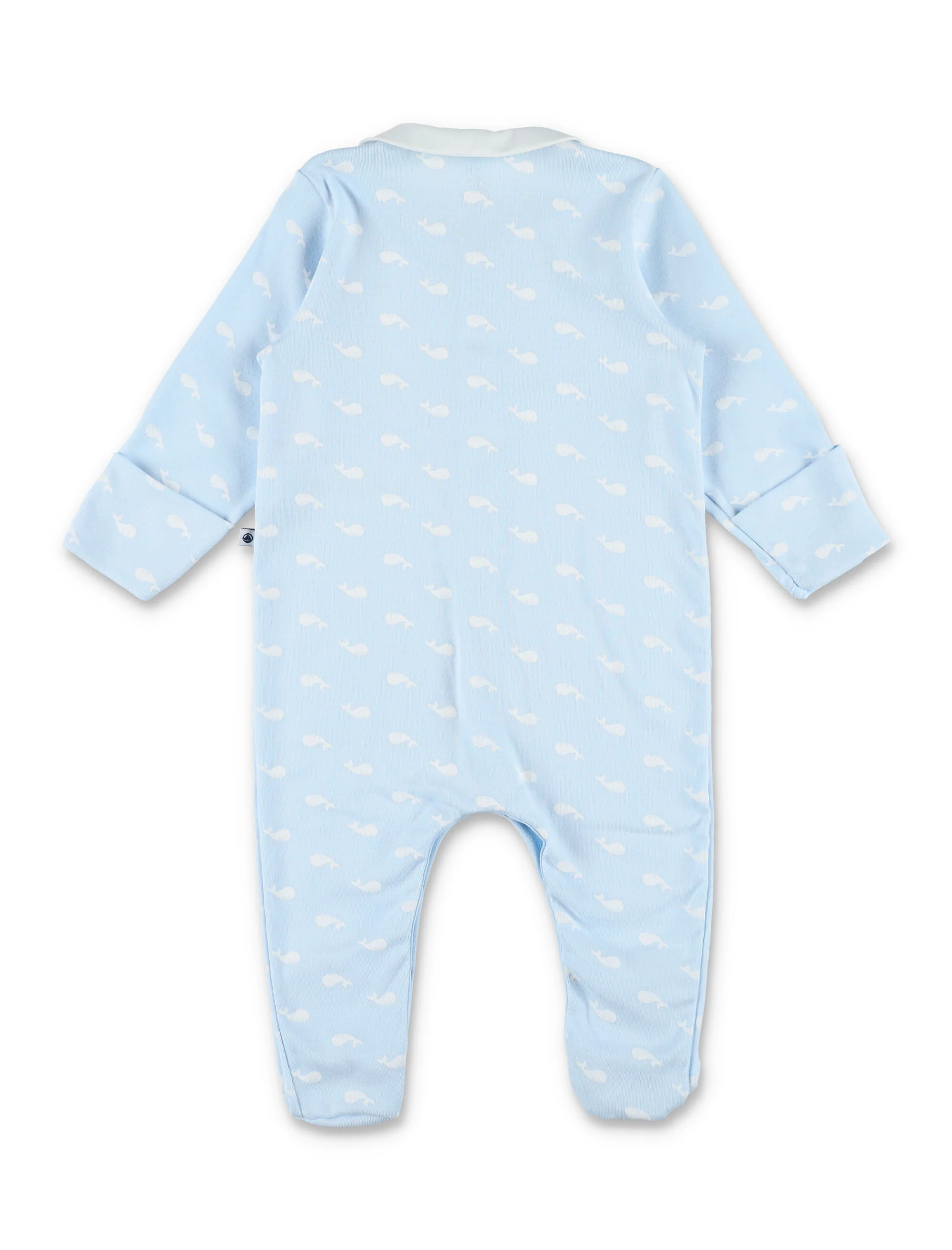 Petit Bateau Whale Print Cotton Baby Pyjama Light Blue Jumpsuit
