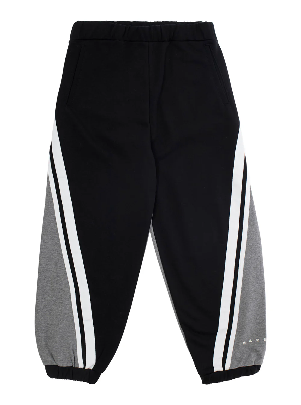 Marni Kids Black Pants With Inserts And Logo Print On The Front Cotton Boy Trousers
